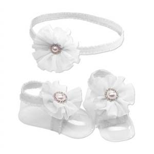 NEW CHERISHED MOMENTS baby girls barefoot sandal and set headband in white